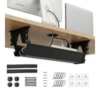 Cable Management for Desk, 2 Mounting Types: Glue or Drilling, Under-Desk Cable Tray with 22 Accessories, Cable Duct for Home Office, Office and Height-Adjustable Desk, Black, 50 cm