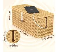 Cable management Safe Natural Rattan Organizer Box - Stores Electrical Wires Neatly, Ideal for Desks or Cabinets, Offering Quick Access to Devices.(B)