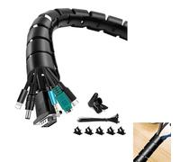 Cable Management Sleeve, 3m/9.8ft Wire Sleeve with 20pcs Zip Ties, 5 Adhesive Cable Clips, 2 Wire Guide Clip, ∅0.63"/16mm+∅0.87"/22mm Cable Tidy Tube Wire Organizer for TV PC Home, Black