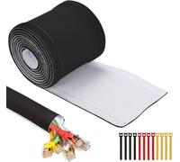 Cable Management Sleeves (12 Pack Straps Included) Neoprene Cord Organizer for TV USB PC Computer Network Wires (120 inches) DIY by Yourself, Adjustable Black and White Reversible Wire Hider