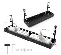 Cable Management Tray Under Desk, 43-74cm/16.9-29.13in Carbon Steel No Drill Wire Cord Organizer with Clamp & Screws Mount Retractable Cable Tray for Office Home PC Wire Management Rack (Gun Gray)
