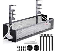 Cable Management Tray - Under Desk No Drill Mesh Wire Organizer for Office/Home - Efficient Cable Management Rack and Box