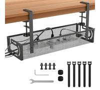 Cable Management Under Desk No Drilling Metal Cable Tray with Clamp, Cable Holder & Organiser for Office & Home Office, Cable Duct Flexible, Cable Management Desk Accessories, Cable Tray
