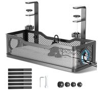 Cable Management Under Desk Tray, No Drill Cable Management Box With Clamp for Wire Organization, Cord Organizer for Office, Home - No Damage to Desk (Black)