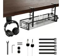 Cable management under the desk, Cable tray without drilling, Metal mesh storage box, Desk organizer for cables for home, Office, Internet cafes, Kitchens, etc.(Includes headphone holder)
