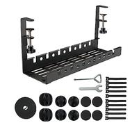 Cable Management without Drilling, Under Desk Cable Tray with Clamp, Wire Management Tray Kit Cord Organizer Under Standing Desk, Steel Desk Cable Rack Basket for Storing Extension Leads & Plugs