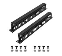 Cable Manager 1U Rack Mount, 19 Inch Horizontal 24 Slot Metal Finger Duct with Cover - 2 Pack for Server Racks, Black