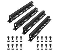 Cable Manager 1U Rack Mount, 19 Inch Horizontal 24 Slot Metal Finger Duct with Cover - 4 Pack for Server Racks, Black