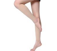 Cable Markers 1Pair Women Compression Recovery Thigh Sleeves Support Hose 20-30 mmHg High Stocking with Silicone Band(Type2-Beige-1,L)