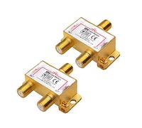 Cable Matters 2-Pack 2.4GHz 2-Way Coax Splitter | TV Aerial and Satellite Signal Distribution, All Port Power Passing, Gold Plated