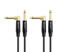 Cable Matters 2-Pack Braided Guitar Cable 1.8m, 6.35mm TS Straight to Right Angle Guitar Lead, 1/4 Inch TS Male to Male Instrument Cable for Electric