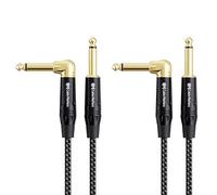 Cable Matters 2-Pack Braided Right Angle Guitar Cable 1.8m | 6.35mm TS Straight to Right Angle, 1/4 Inch Instrument Cable, Guitar Amp Cable, for Bass, Amp, Mixer, Equalizer