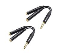 Cable Matters 2-Pack TS Male to 2X TS Female 1/4 Splitter Cable (6.35mm Splitter Cable) in Black - 0.2m / 6 Inches