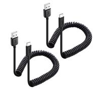 Cable Matters 2-Pack USB to USB C Coiled Cable, 3A/15W, 0.3-1.2m | Supports Apple CarPlay and Android Auto, for iPhone 17/16, Galaxy S23, iPad, Coiled USB A to USB C Cable