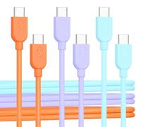 Cable Matters 3-Pack Multi-Color Flexible USB C Charging Cable with 60W Power Delivery 1.8m (USB C to USB C Cable) in Orange, Blue, and Purple, Compatible with iPhone 15, Samsung Galaxy S23