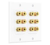 Cable Matters Double Gang Speaker Wire Wall Plate, Gold Plated Speaker Wall Plate with Banana Plug Binding Post for 6 Speakers, White