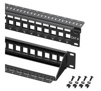 Cable Matters Rackmount or Wall Mount 1U 24 Port Keystone Patch Panel with Cable Management and Support Bar, 19-inch Blank Patch Panel for Keystone Jacks