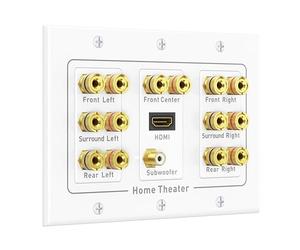Cable Matters Triple Gang 7.1 Speaker Wall Plate with HDMI, Home Theater Wall Plate, Banana Plug Binding Post FacePlate, White