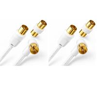 Cable Mountain 1m Right Angle TV Aerial Cable, Gold Plated, White (Pack of 2)