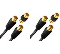 Cable Mountain 1m TV Aerial Cable, Gold Plated Male to Male, Black (Pack of 2)