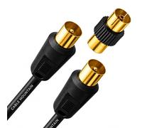 Cable Mountain 2m TV Aerial Cable - Coaxial RF Extension Lead (Male to Male) with Gold Plated Connectors | Antenna Wire for Freeview, Sky, Virgin Media, Digital Smart TV & Radio (Black)