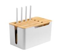 Cable Organizer Box - Double Layer Cable Management Box with Wooden Lid | Double Layer Dustproof Design Wire Organizer for Desk, TV, Comput