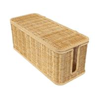 Cable Organizer Box Handwoven Rattan Management Box | 2 Open Slot Cord Organizer With Lid Natural Wire Hider For Desk Floor Shelf, Home Office TV Cabinet