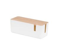 Cable Organizer Box with Detachable Lid, Flame-Retardant ABS and Wood Grain Design, Power Cord Storage for Home Office, Large Cord Man