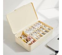 Cable Organizer Box with Dividers - Large Capacity Data Cable Storage Case with Lid, Cable Tidy Box Includes Cable Ties and Label Stickers for Chargers, USB Cords, Desk Accessories (Solid White)