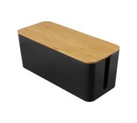 Cable Organizer Box With Wooden Lid For Tidy Cable Storage In Living Spaces(B)