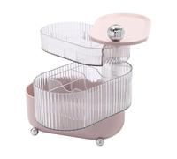 Cable Organizer Drawer 3 Tier Rotating Desk Storage Box for Office | 360° revolving lid - Access all compartments with a quick flick. Creamy pink finish with silver bear motif and spherical feet