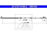 CABLE, PARKING BRAKE FOR VW CABRIO GOLF JETTA ATE 24.3727-0160.2