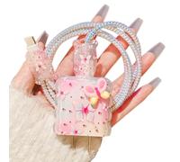 Cable Protector for Cute iPhone Charger Cover,3D Girly Butterfly with Pink Butterflies Pattern Design for Women Girl,Charger Cord Protector,Data Cable Saver for iPhone 8 11 12 13 14 15 16Plus Pro Max