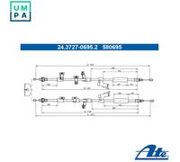 ATE Handbrake Cable 24.3727-0695.2 for Ford Focus III, C-MAX, Grand
