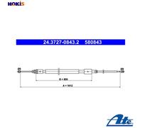 ATE Handbrake Cable 24.3727-0843.2 for Peugeot/Citroën KFU/KFV 1.4L 4cyl