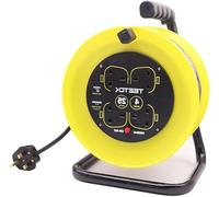 Cable Reel,Heavy Duty,Power Switch,4 Socket,Outdoor Extension Lead Reel with Winding Handle and Thermal Cut Out for Workshop, Garden（15m/25m/50m (Yellow, 25 Meters)