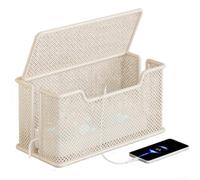 Cable Storage Box In Iron Art For For Desk Power Strip Cover And Cord Organization With Space Saving Design For Home Office Living Space(M White)