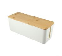 Cable Storage Box Large Size with Wooden Top for Multiple Sockets - Safe Cord Organizer for Home Office & Gaming Setup - 40.5x15.7cm(C)