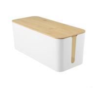 Cable Storage Box Large Size with Wooden Top for Multiple Sockets - Safe Cord Organizer for Home Office & Gaming Setup - 40.5x15.7cm(B)
