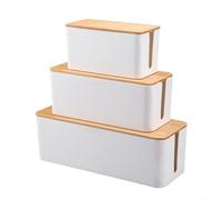 Cable Storage Box Large Size with Wooden Top for Multiple Sockets - Safe Cord Organizer for Home Office & Gaming Setup - 40.5x15.7cm(A)