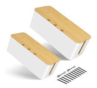 Cable Tidy Box 2 Pack Larger Desk Wire Organizer Box Cable Management Box Hiding Messy Cable Surface Wiring Power Strip Cord Management Storage Tray with Lid Lead Cover Box Large, Medium, Small -White