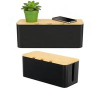 Cable Tidy Box 2 Pack Larger Desk Wire Organizer Box Cable Management Box Hiding Messy Cable Surface Wiring Power Strip Cord Management Storage Tray with Lid Lead Cover Box Large, Medium, Small -Black