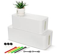Cable Tidy Box, 2 Sets of Larger Cable Organizer Box White ABS Material for Hiding Messy Cables Wire Management Storage 16"x 6.2"x 5.4" and 12.6"x 5.3"x 5.1