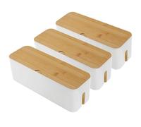 Cable Tidy Box 29x10x10cm Cable Management Box Cable Organizer Storage with Bamboo Lid for Hiding Messy Cables Conceal Extension Organizer Box for Home Office (White Single Hole 3PCS)