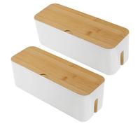 Cable Tidy Box 29x10x10cm Cable Management Box Cable Organizer Storage with Bamboo Lid for Hiding Messy Cables Conceal Extension Organizer Box for Home Office (White Single Hole 2PCS)