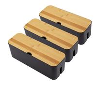 Cable Tidy Box 29x10x10cm Cable Management Box Cable Organizer Storage with Bamboo Lid for Hiding Messy Cables Conceal Extension Organizer Box for Home Office (Black Single Hole 3PCS)
