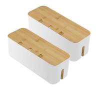 Cable Tidy Box 29x10x10cm Cable Management Box Cable Organizer Storage with Bamboo Lid for Hiding Messy Cables Conceal Extension Organizer Box for Home Office (White Three Holes 2PCS)
