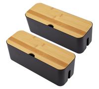 Cable Tidy Box 29x10x10cm Management Box Cord Organizer with Ventilated Lid, Hides Messy Wires for Desk Home Office Extension Cord Hider (Black, Single Hole 2PCS)