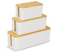 Cable Tidy Box, 3 Larger Cables Organised Box, Cable Storage Box with Bamboo Lid for Hiding Messy Cables Wire Management 16"x 6.2"x 5.4" and 12.6"x 5.3"x 5.1" and 9.2"x 4.7"x 4.7"