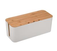 Cable Tidy Box,3-Socket Cable Management with Wood Lid,Wire Organiser Box for Desk Tv Computer Usb Hub System to Cover and Hide & Power Strips & Cords,Hide Wires for Keep Pets Safe（White）